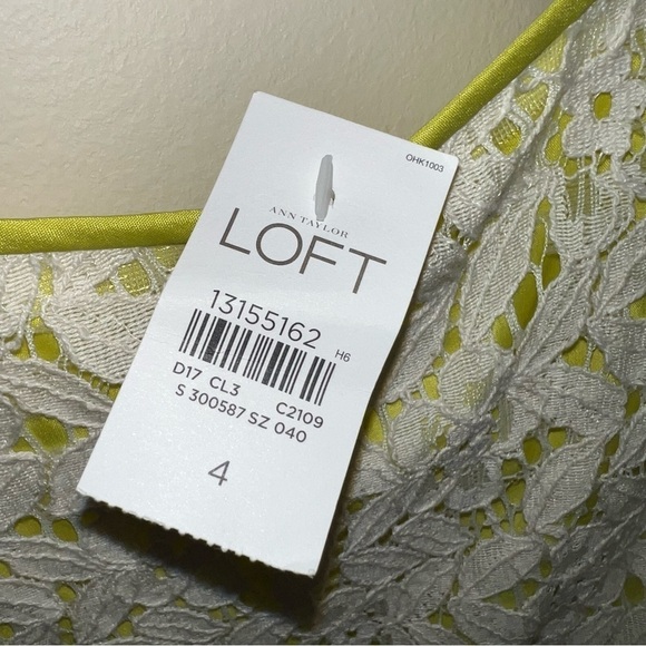 LOFT Ivory and Bright Yellow Lace Ruffle Hem Dress Size 4 - Picture 6 of 8